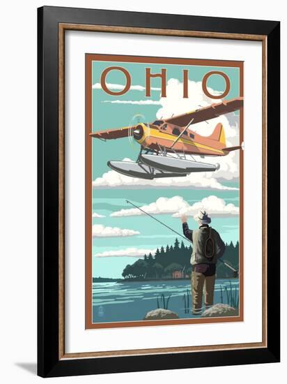 Ohio - Float Plane and Fisherman-Lantern Press-Framed Art Print