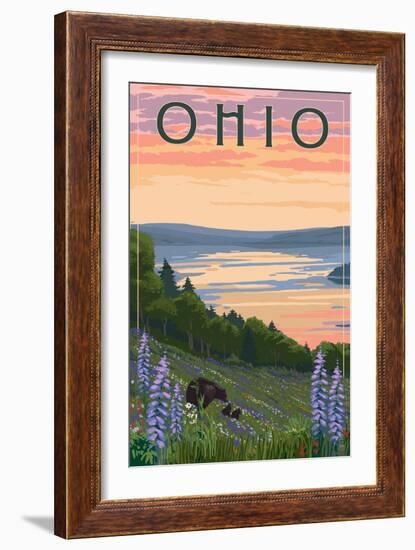 Ohio - Lake and Bear Family-Lantern Press-Framed Premium Giclee Print