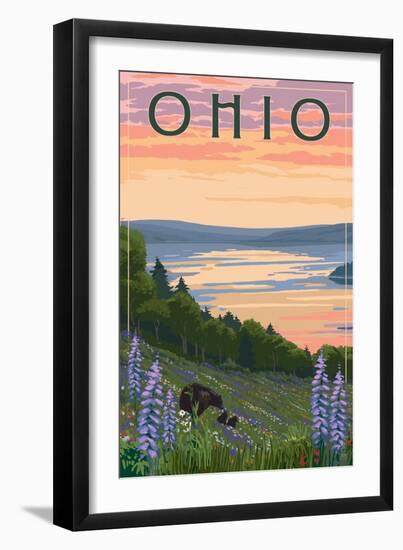 Ohio - Lake and Bear Family-Lantern Press-Framed Art Print