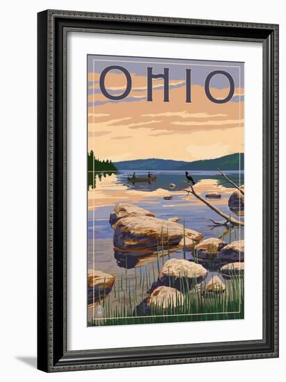 Ohio - Lake Sunrise Scene-Lantern Press-Framed Art Print