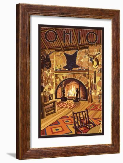 Ohio - Lodge Interior-Lantern Press-Framed Art Print