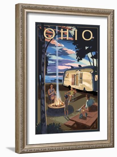 Ohio - Retro Camper and Lake-Lantern Press-Framed Art Print