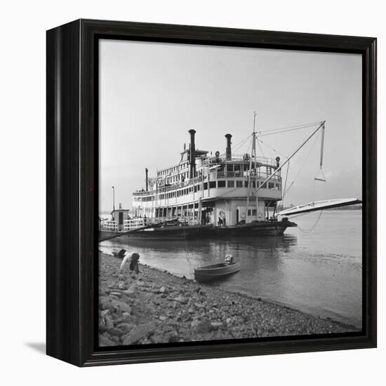 Ohio River Boat Moored at Dock on the Ohio River-Walker Evans-Framed Premier Image Canvas