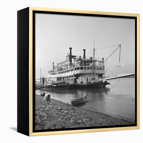 Ohio River Boat Moored at Dock on the Ohio River-Walker Evans-Framed Premier Image Canvas