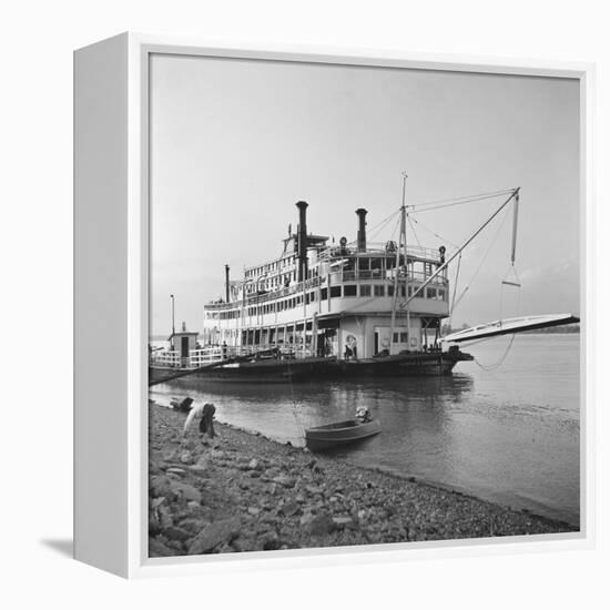 Ohio River Boat Moored at Dock on the Ohio River-Walker Evans-Framed Premier Image Canvas