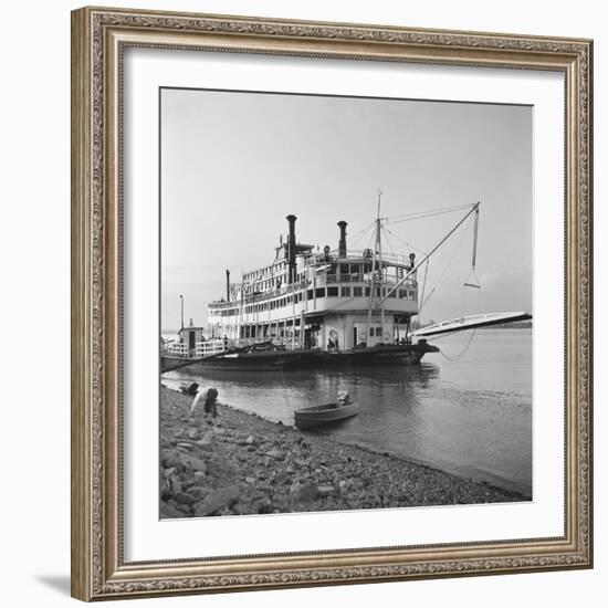 Ohio River Boat Moored at Dock on the Ohio River-Walker Evans-Framed Photographic Print