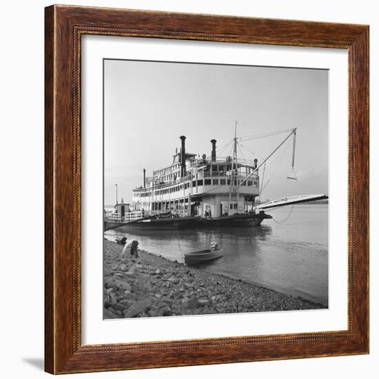 Ohio River Boat Moored at Dock on the Ohio River-Walker Evans-Framed Photographic Print