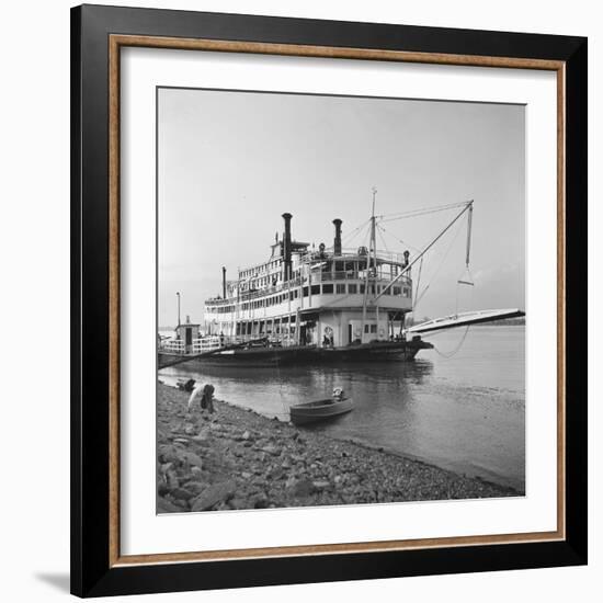 Ohio River Boat Moored at Dock on the Ohio River-Walker Evans-Framed Photographic Print