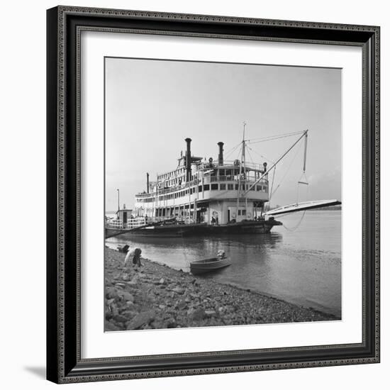 Ohio River Boat Moored at Dock on the Ohio River-Walker Evans-Framed Photographic Print