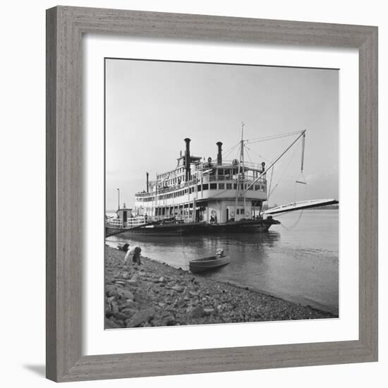 Ohio River Boat Moored at Dock on the Ohio River-Walker Evans-Framed Premium Photographic Print