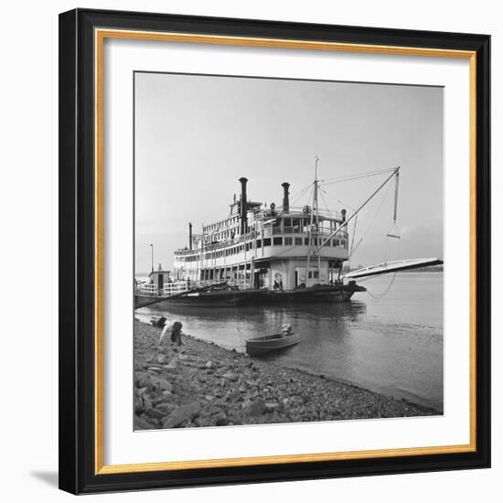 Ohio River Boat Moored at Dock on the Ohio River-Walker Evans-Framed Premium Photographic Print