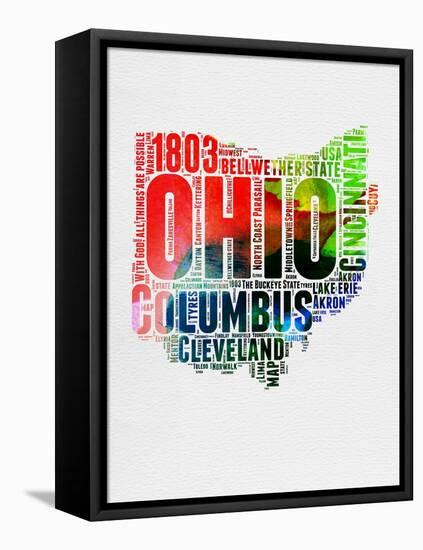 Ohio Watercolor Word Cloud-NaxArt-Framed Stretched Canvas