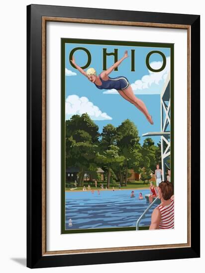 Ohio - Woman Diving and Lake-Lantern Press-Framed Art Print