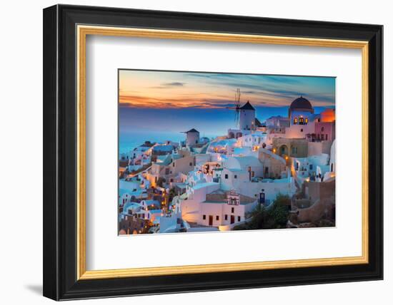 Oia at night Santorini Greece-null-Framed Art Print