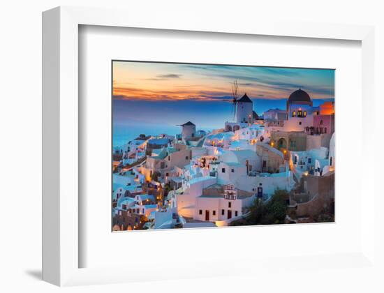 Oia at night Santorini Greece-null-Framed Art Print