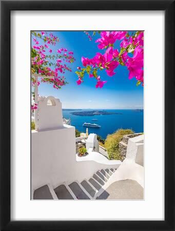 Grand Tableau Ghislaine CAPRIN – Îles Grecques Mykonos – Toile Moderne Bleue