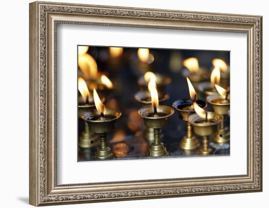 Oil (butter) lamps burning in Hindu temple, Kathmandu, Nepal, Asia-Godong-Framed Photographic Print