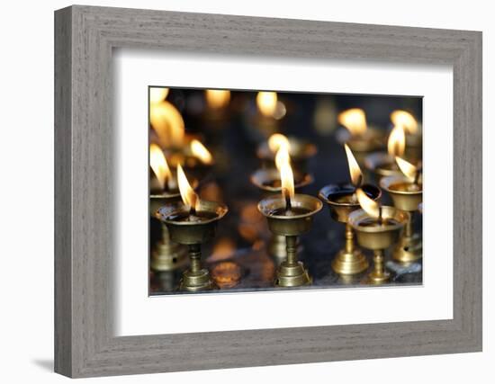 Oil (butter) lamps burning in Hindu temple, Kathmandu, Nepal, Asia-Godong-Framed Photographic Print