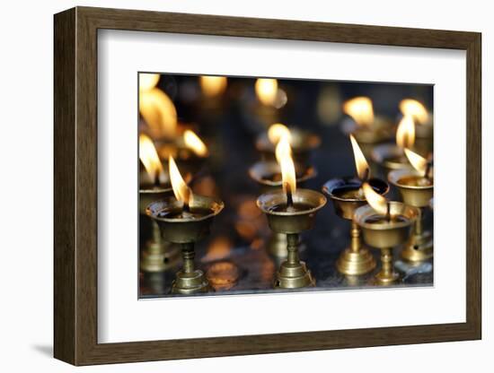 Oil (butter) lamps burning in Hindu temple, Kathmandu, Nepal, Asia-Godong-Framed Photographic Print