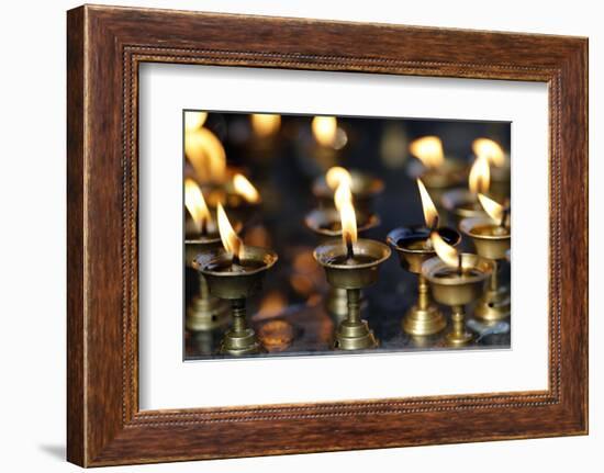 Oil (butter) lamps burning in Hindu temple, Kathmandu, Nepal, Asia-Godong-Framed Photographic Print