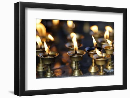 Oil (butter) lamps burning in Hindu temple, Kathmandu, Nepal, Asia-Godong-Framed Photographic Print