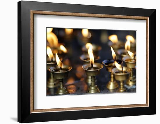 Oil (butter) lamps burning in Hindu temple, Kathmandu, Nepal, Asia-Godong-Framed Photographic Print