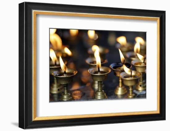 Oil (butter) lamps burning in Hindu temple, Kathmandu, Nepal, Asia-Godong-Framed Photographic Print