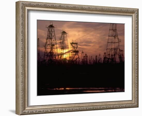 Oil Derricks at Sunset at Baku, Azerbaijan, Ussr-Stan Wayman-Framed Photographic Print