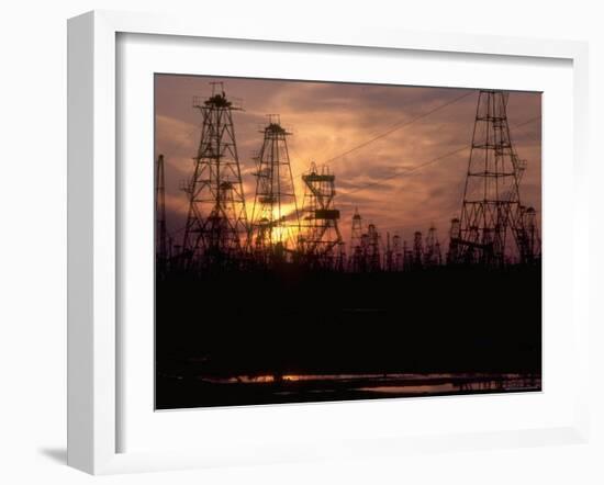 Oil Derricks at Sunset at Baku, Azerbaijan, Ussr-Stan Wayman-Framed Photographic Print