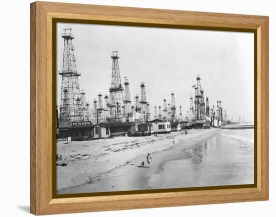 Oil Derricks on a Beach in California-null-Framed Premier Image Canvas