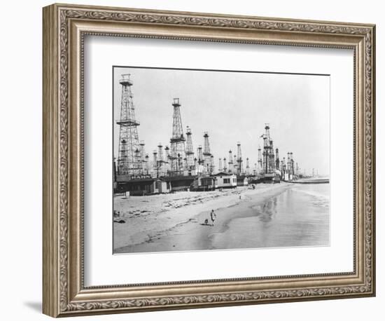 Oil Derricks on a Beach in California-null-Framed Photographic Print