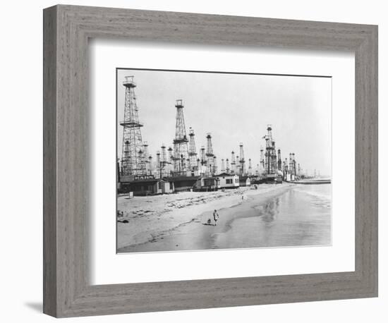 Oil Derricks on a Beach in California-null-Framed Photographic Print