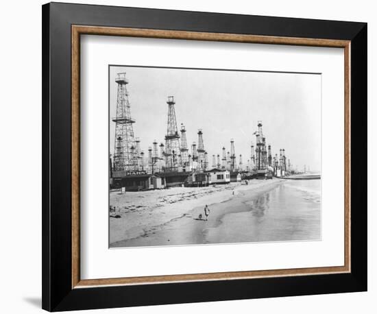 Oil Derricks on a Beach in California-null-Framed Photographic Print