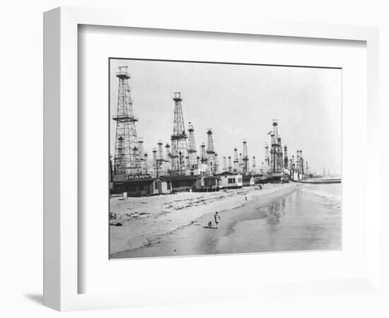 Oil Derricks on a Beach in California-null-Framed Photographic Print