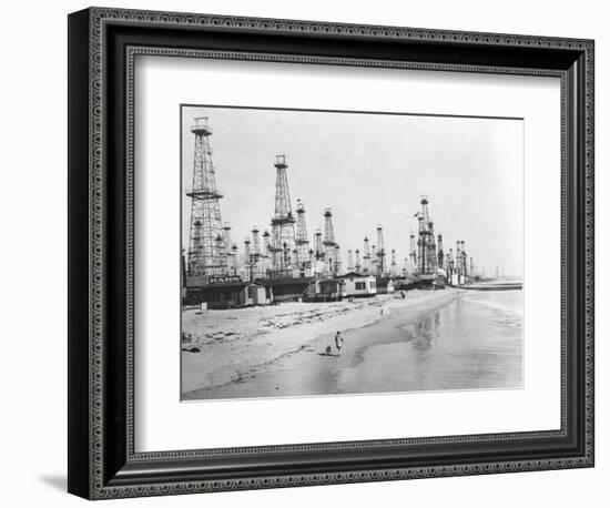 Oil Derricks on a Beach in California-null-Framed Photographic Print