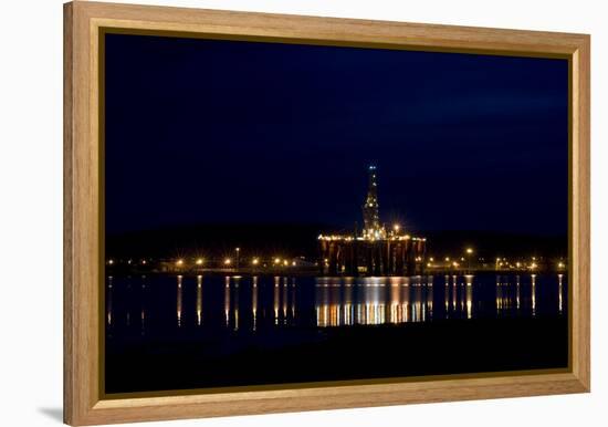 Oil Drilling Rig At Night, North Sea-Duncan Shaw-Framed Premier Image Canvas