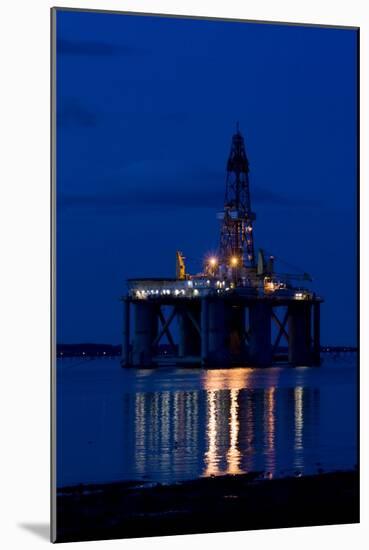 Oil Drilling Rig At Night, North Sea-Duncan Shaw-Mounted Photographic Print