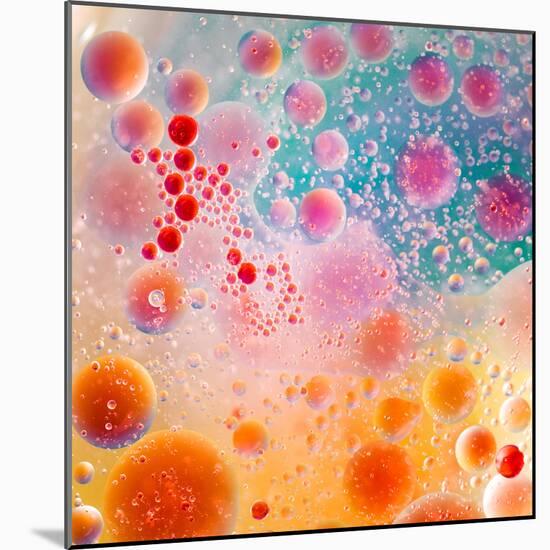 Oil Drops on Water Surface with Colorful Gradient Background-Abstract Oil Work-Mounted Photographic Print