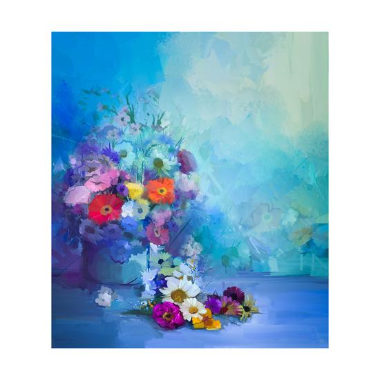 Oil Painting Flowers In Vase Hand Paint Still Life Bouquet Of
