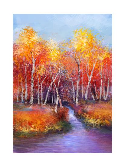 Oil Painting Landscape Colorful Autumn Trees Semi Abstract Image Of Forest Trees With Yellow Art Print By Pluie R Art Com