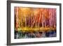 Oil Painting Landscape - Colorful Autumn Trees. Semi Abstract Image of Forest, Trees with Yellow --pluie_r-Framed Art Print