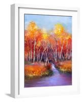Oil Painting Landscape - Colorful Autumn Trees. Semi Abstract Image of Forest, Trees with Yellow --pluie_r-Framed Art Print