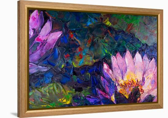 Oil Painting of Beautiful Lotus Flower-jannoon028-Framed Stretched Canvas