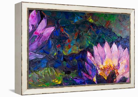 Oil Painting of Beautiful Lotus Flower-jannoon028-Framed Stretched Canvas