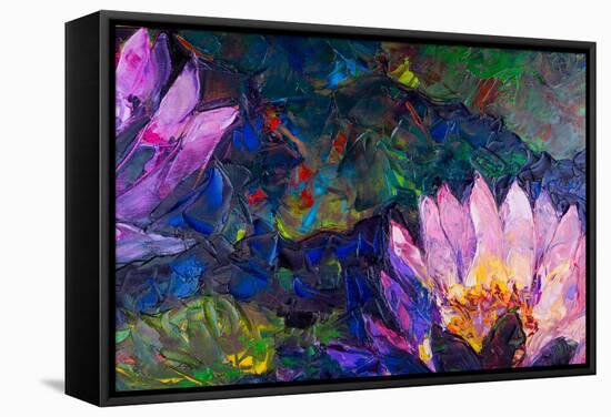 Oil Painting of Beautiful Lotus Flower-jannoon028-Framed Stretched Canvas