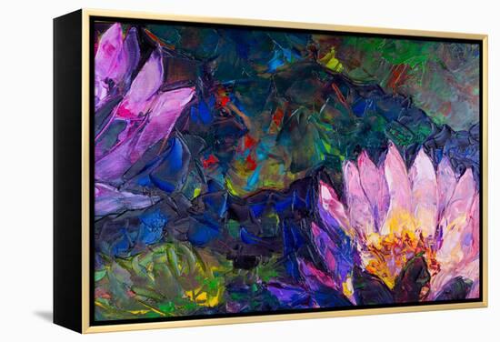 Oil Painting of Beautiful Lotus Flower-jannoon028-Framed Stretched Canvas