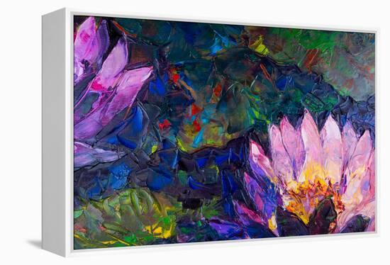 Oil Painting of Beautiful Lotus Flower-jannoon028-Framed Stretched Canvas