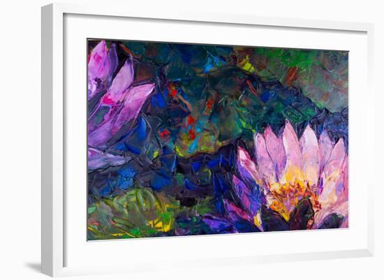 Oil Painting of Beautiful Lotus Flower-jannoon028-Framed Premium Giclee Print