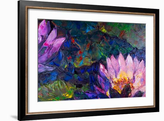 Oil Painting of Beautiful Lotus Flower-jannoon028-Framed Premium Giclee Print