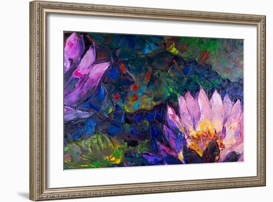 Oil Painting of Beautiful Lotus Flower-jannoon028-Framed Art Print